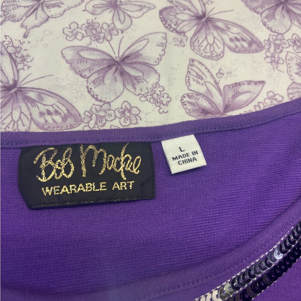 🕸️Bob Mackie Purple 3/4 Sleeve Top with Beaded Detail - Picture 3 of 3